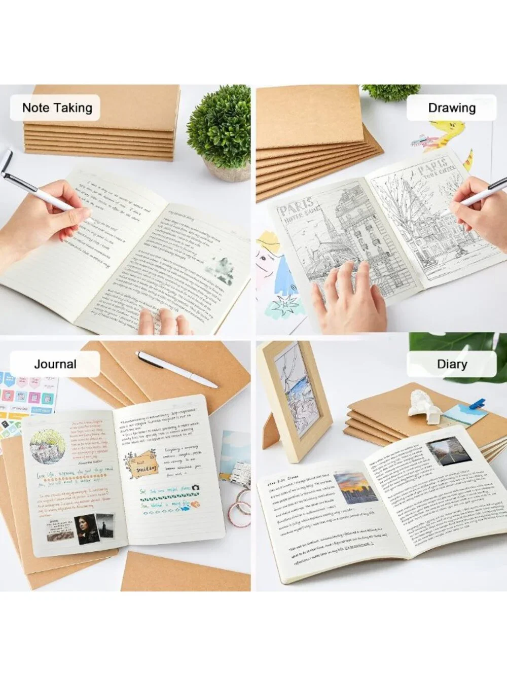 60 Pack Kraft Notebooks - Lined Travel Journals for Writing, Office & School
